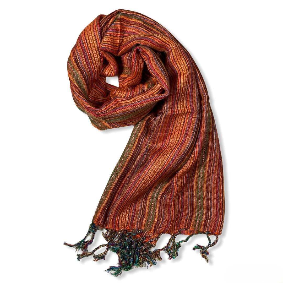 Small Striped Handwoven Scarf - Orange