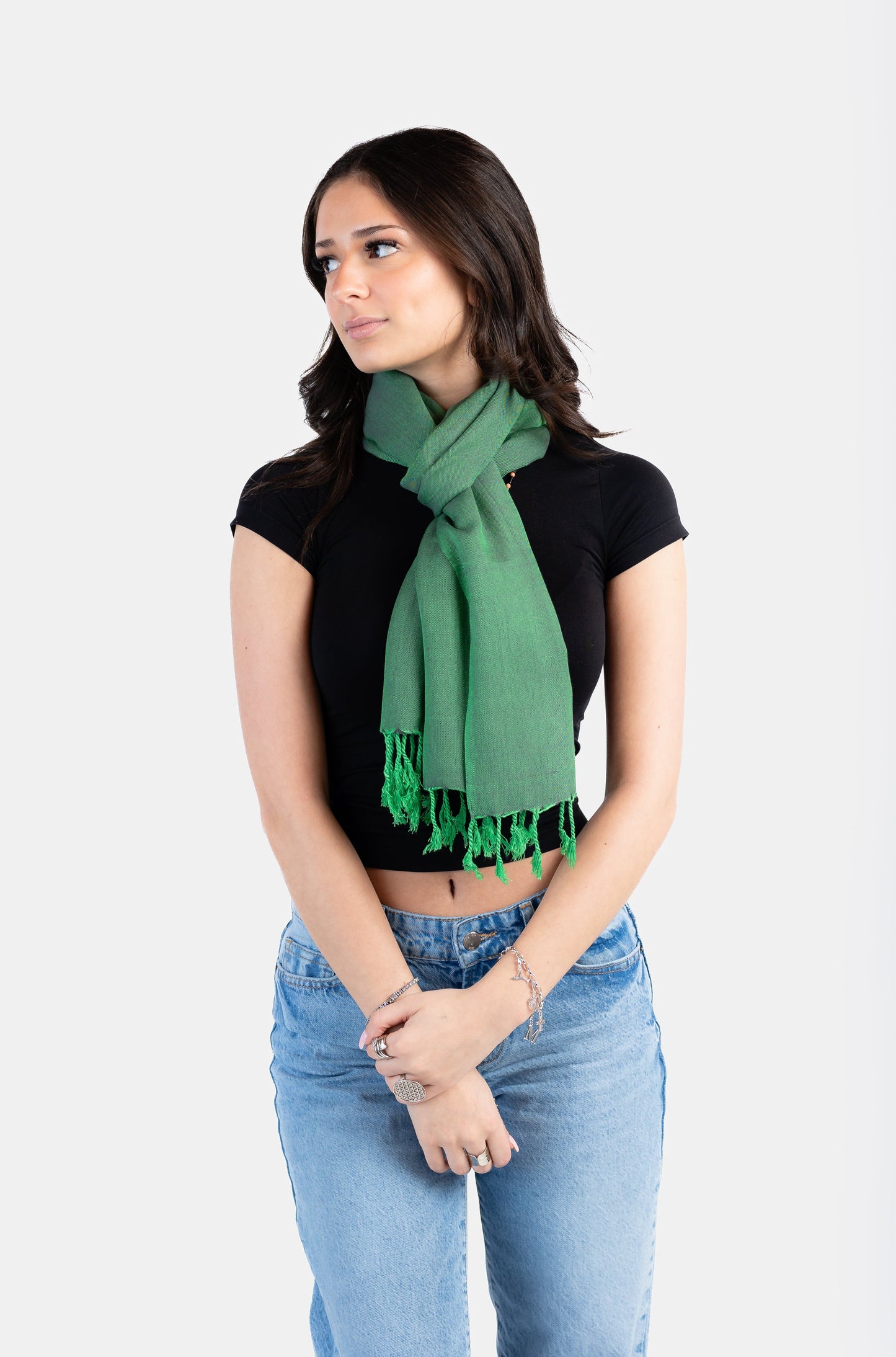 Small Solid Handwoven Scarf - Green & Gray
