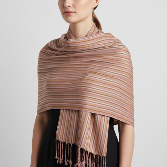 Thin Striped Handwoven Bamboo Viscose Scarf - Lilac & More: Earthy Tones, Fair Trade, Ethically Made
