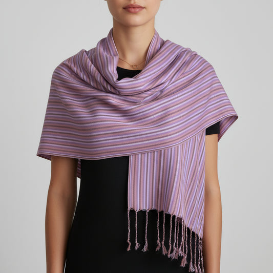 Thin Striped Handwoven Bamboo Viscose Scarf - Lilac & More: Light Tones