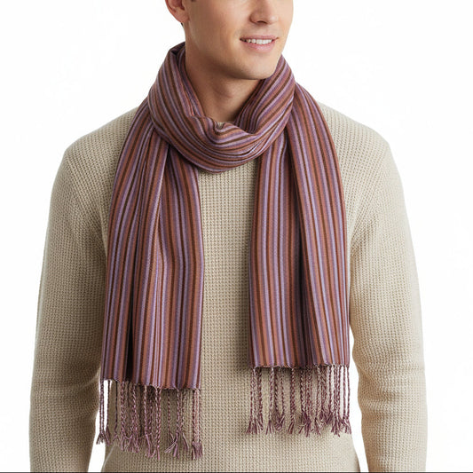 Thin Striped Handwoven Bamboo Viscose Scarf - Lilac & More: Warm Tones