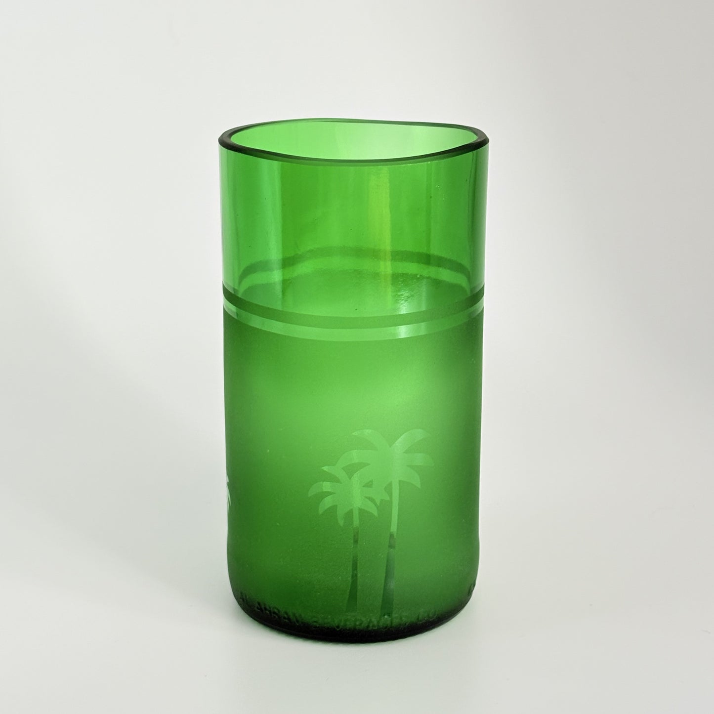 Upcycled highball drinking glass set with palms decoration