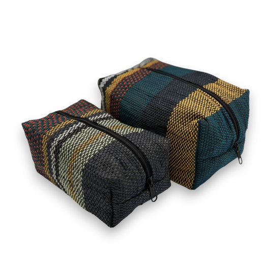 Upcycled Cosmetic Bag - Blue, Yellow & Mint Stripes