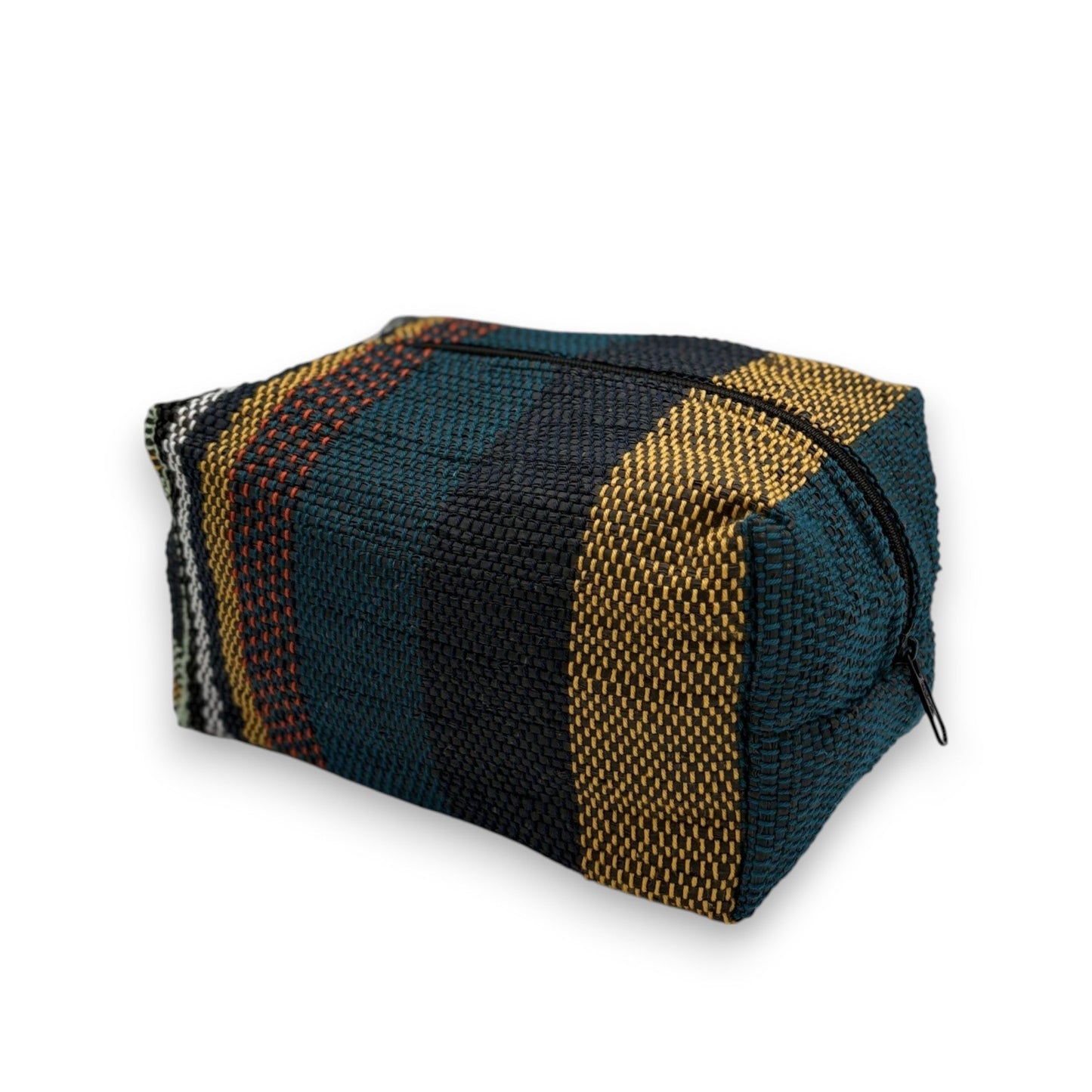 Upcycled Cosmetic Bag - Blue, Yellow & Mint Stripes