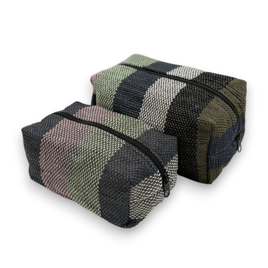 Upcycled Cosmetic Bag - Black, Pistachio & Pink Stripes