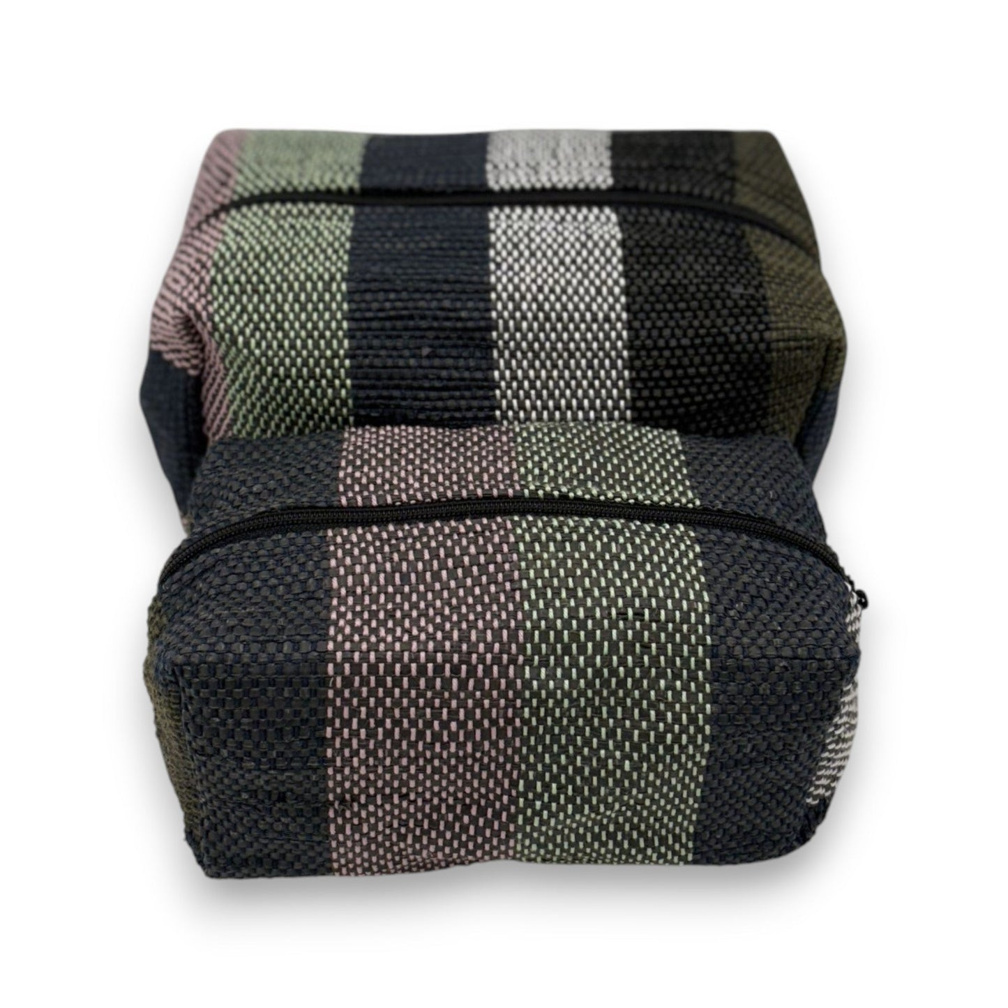 Upcycled Cosmetic Bag - Black, Pistachio & Pink Stripes