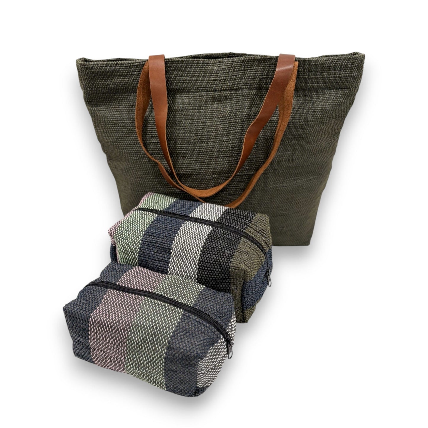 Upcycled Cosmetic Bag - Black, Pistachio & Pink Stripes