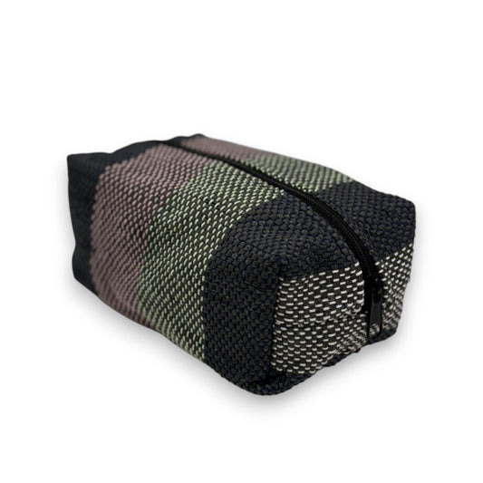 Upcycled Cosmetic Bag - Black, Pistachio & Pink Stripes