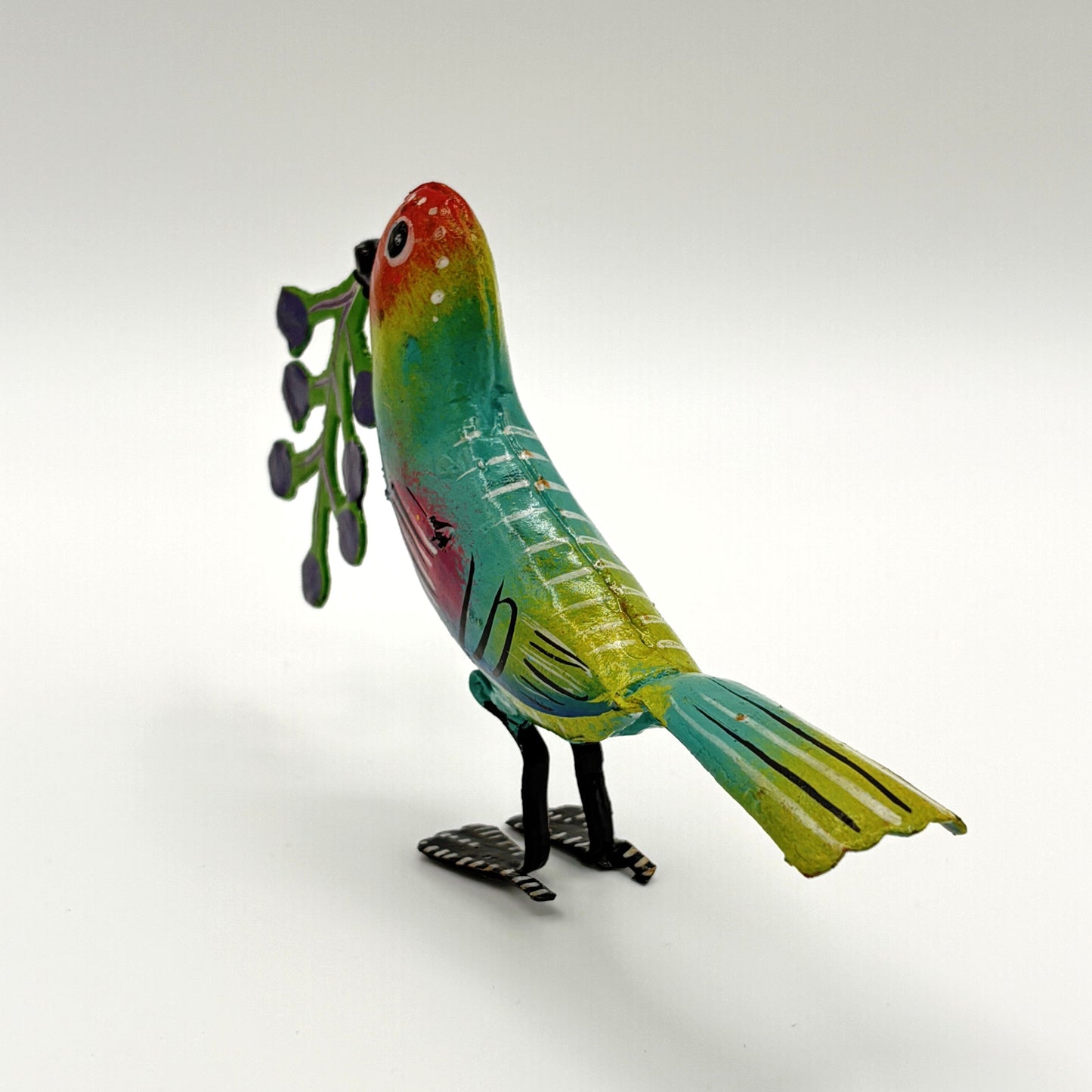 Fair Trade Handmade Sustainable Upcycled Metal 3D Tabletop Blue Bird Sculpture, Ethically Handcrafted, Eco-friendly