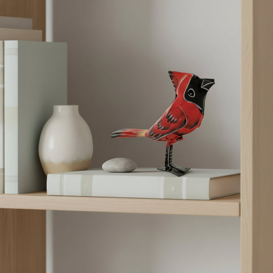 Eco-friendly Handcrafted Upcycled Metal 3D Tabletop Cardinal Sculpture, Ethically Handmade, Fair Trade, Sustainable
