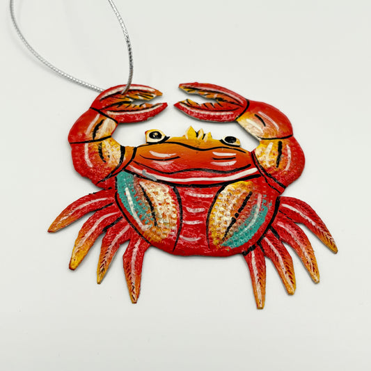Sustainable Handcrafted Upcycled Metal Colorful Crab Ornament, Fair Trade Eco-friendly Ethically Handmade