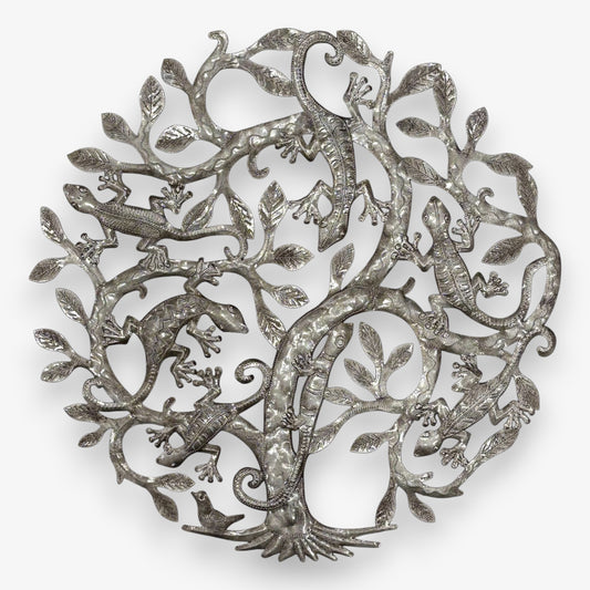 Metal Tree with Geckos Wall Decor 23"