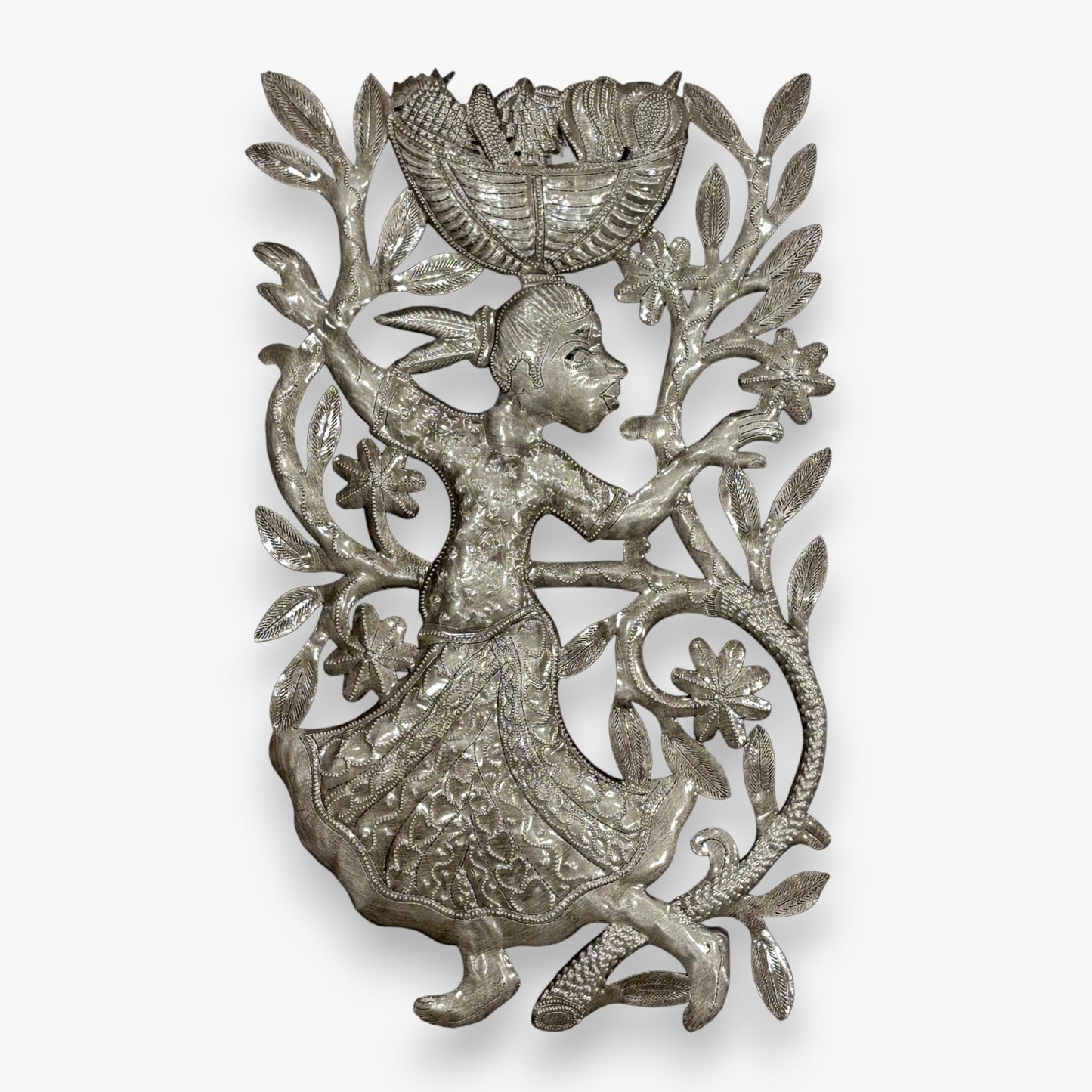 Metal Girl with Basket Wall Decor