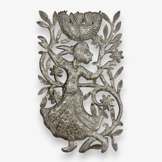 Metal Girl with Basket Wall Decor