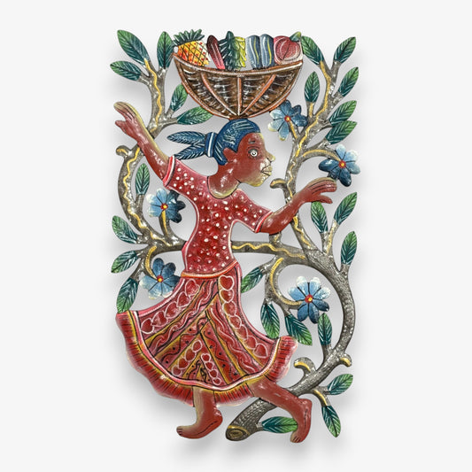 Metal Girl with Basket Wall Decor - Red