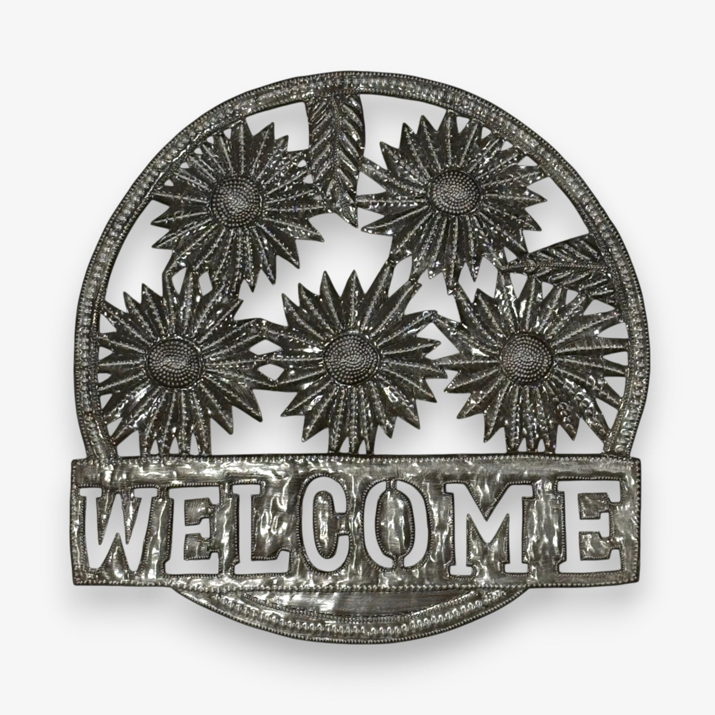 Metal Wall Decor Welcome Sign With Sunflowers