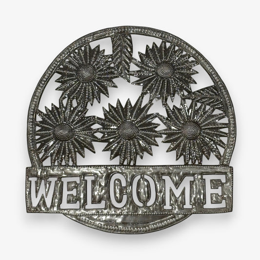 Metal Wall Decor Welcome Sign With Sunflowers