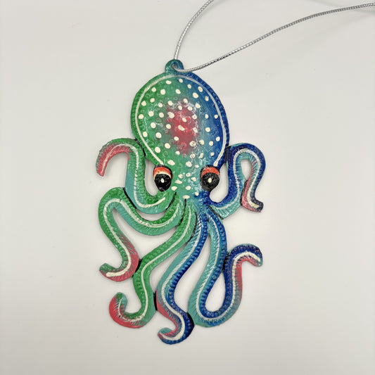 Sustainable Handcrafted Upcycled Metal Colorful Octopus Ornament, Fair Trade Ethically Handmade, Eco-friendly