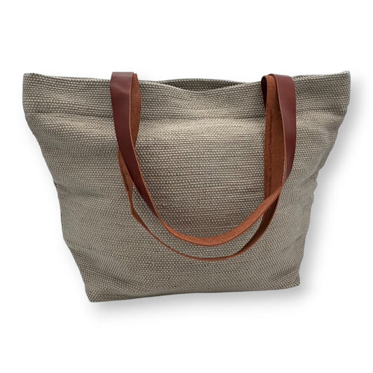 Upcycled Tote Bag with Leather Straps - Light Gray