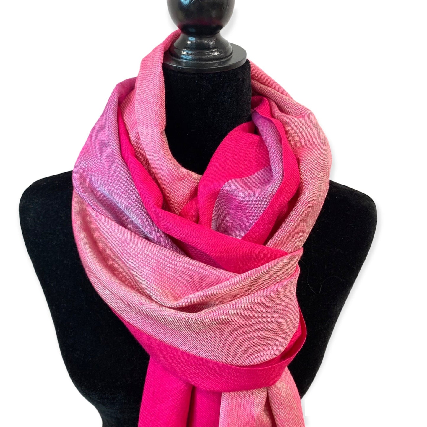 Wide Striped Handwoven Bamboo Viscose Scarf - Pink & Fuchsia