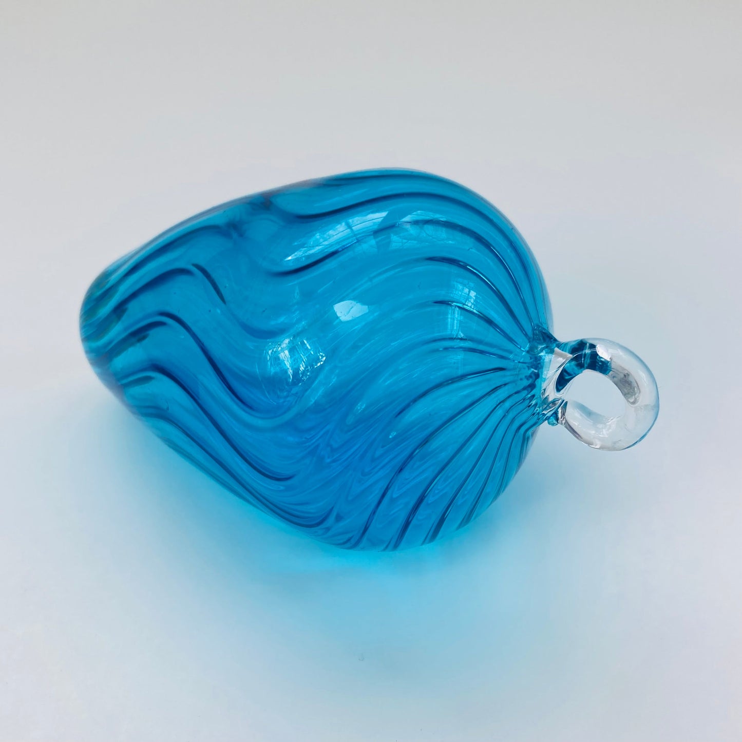 Blown Glass Egg Ornament - Wavy Turquoise