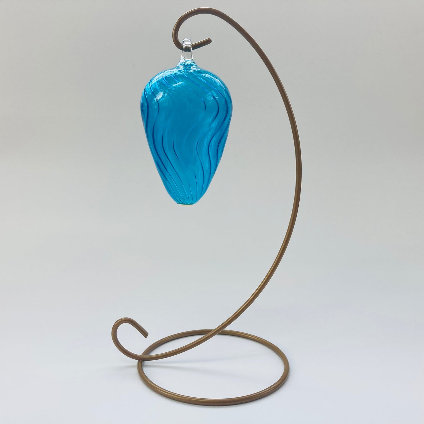 Blown Glass Egg Ornament - Wavy Turquoise
