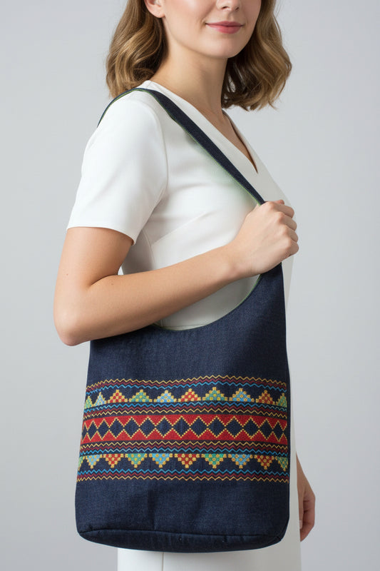 Bahga Handcrafted Shoulder Bag - Navy Blue Jeans
