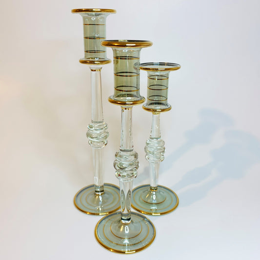 Long Stem Blown Glass Candle Holder - Green