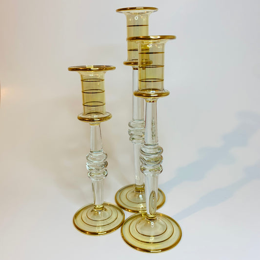 Long Stem Blown Glass Candle Holder - Yellow