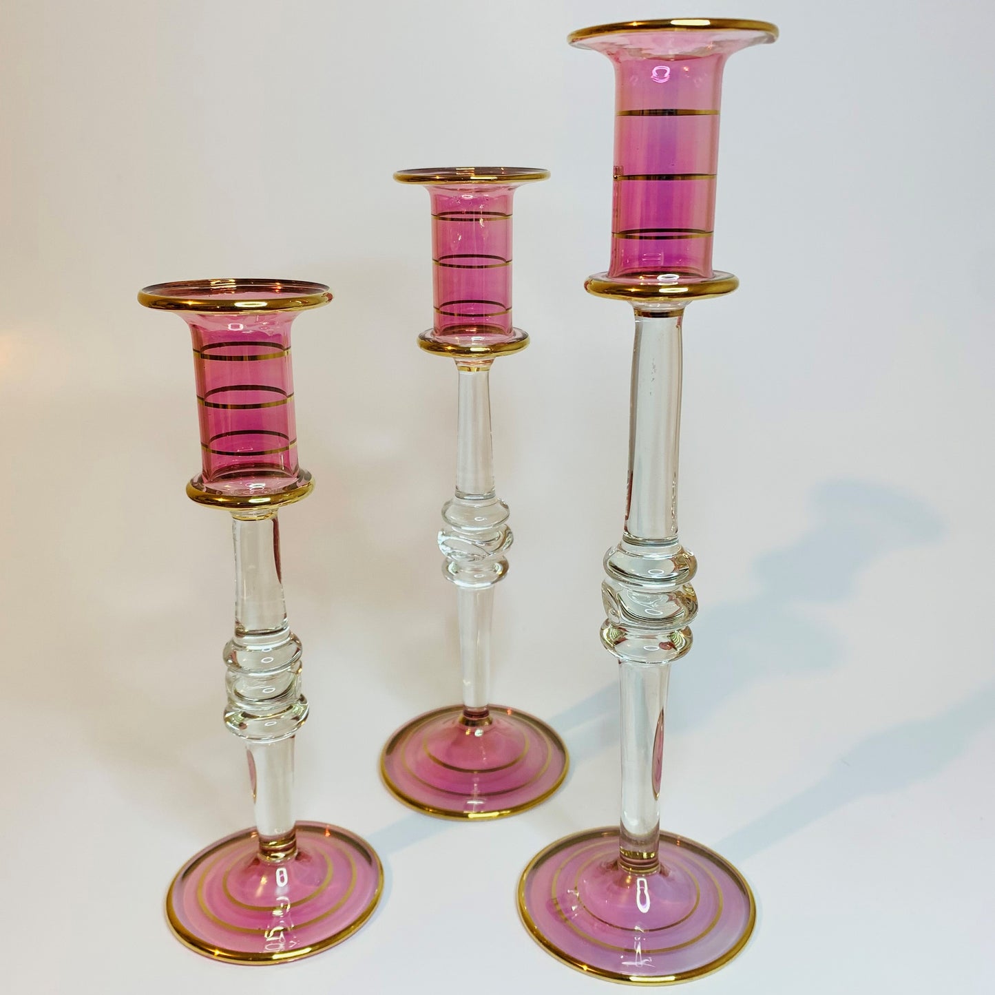 Long Stem Blown Glass Candle Holder - Pink