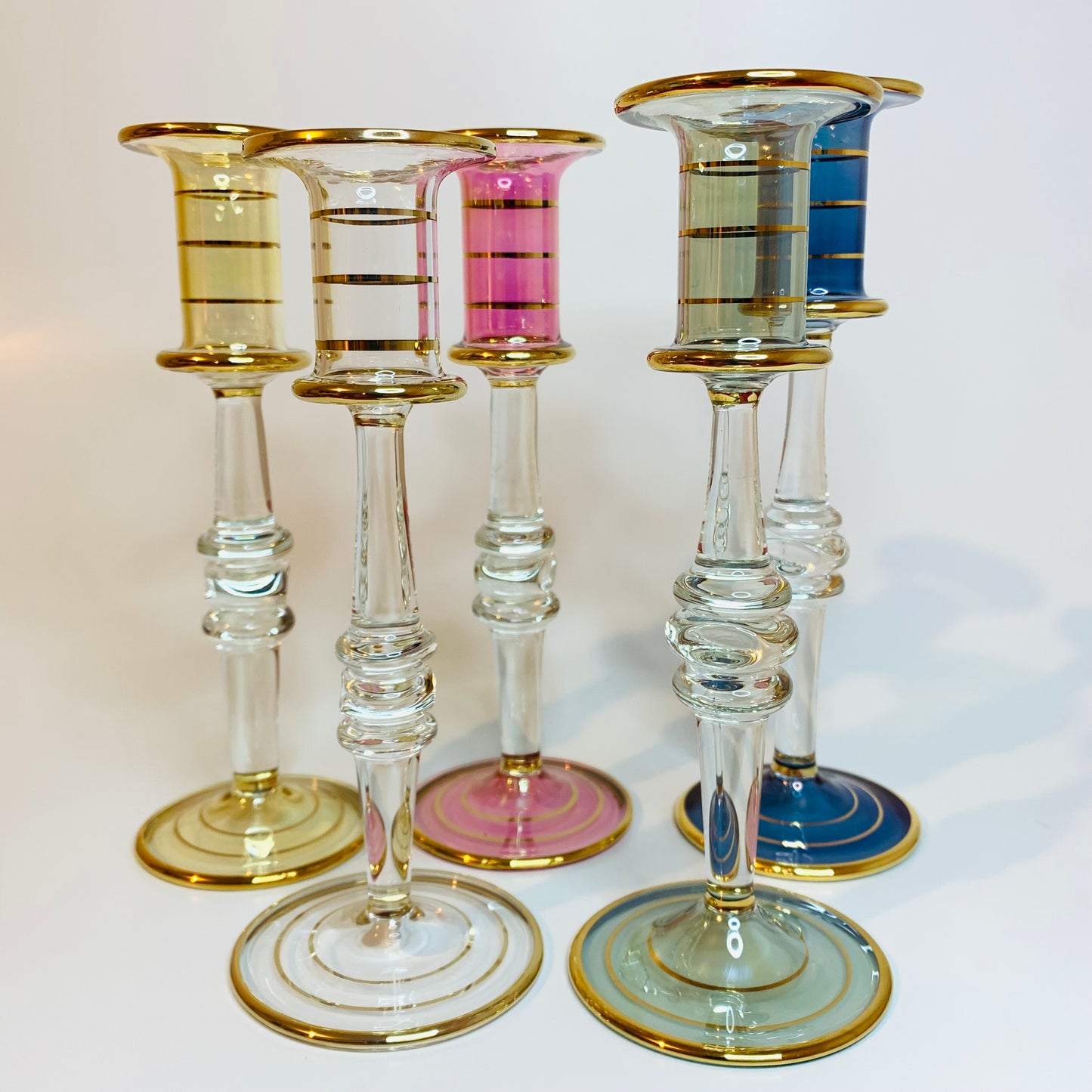 Long Stem Blown Glass Candle Holder - Yellow