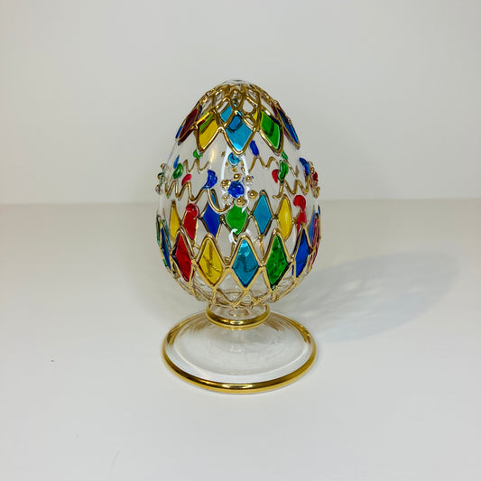 Blown Glass Tabletop Egg - Colored Harlequin