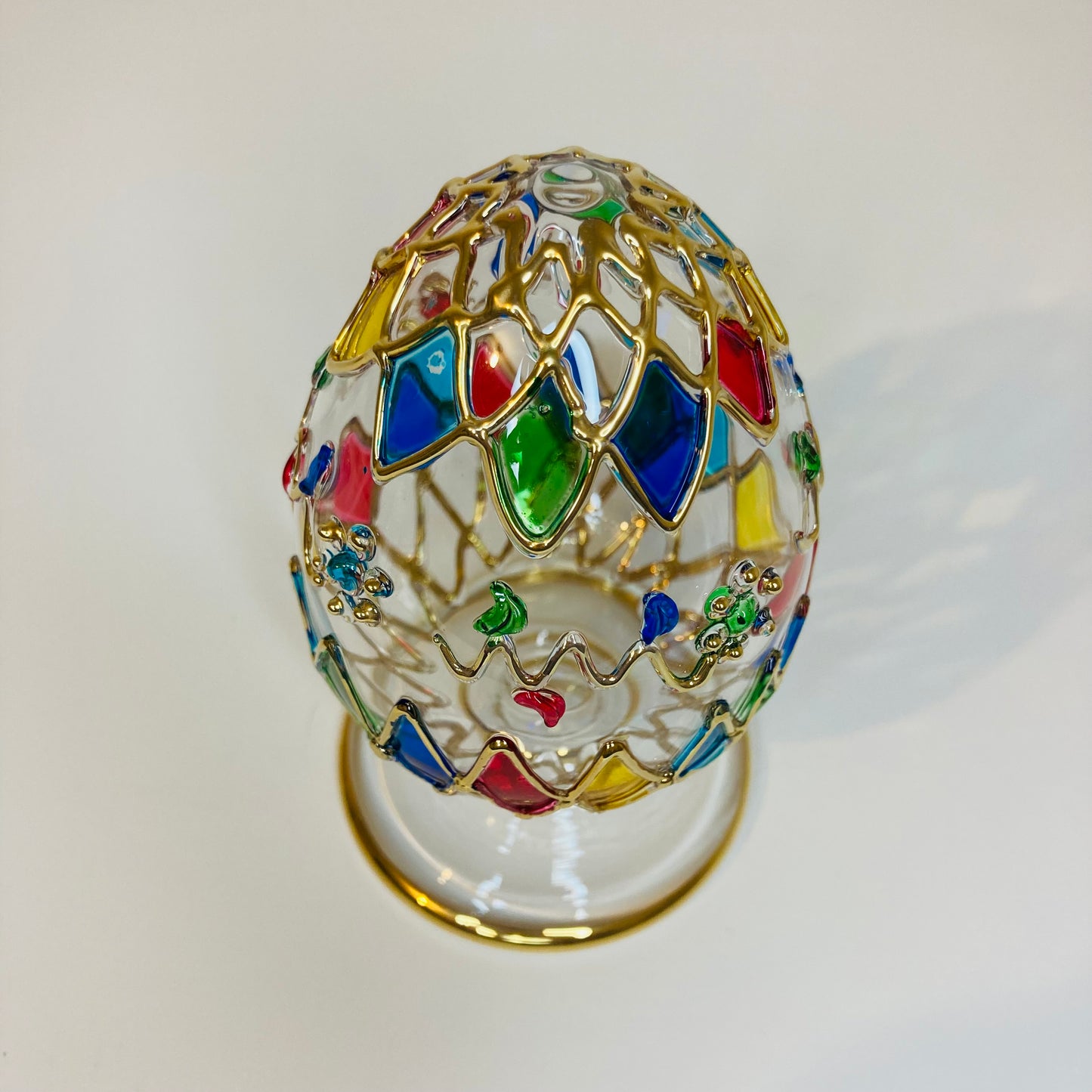 Blown Glass Tabletop Egg - Colored Harlequin
