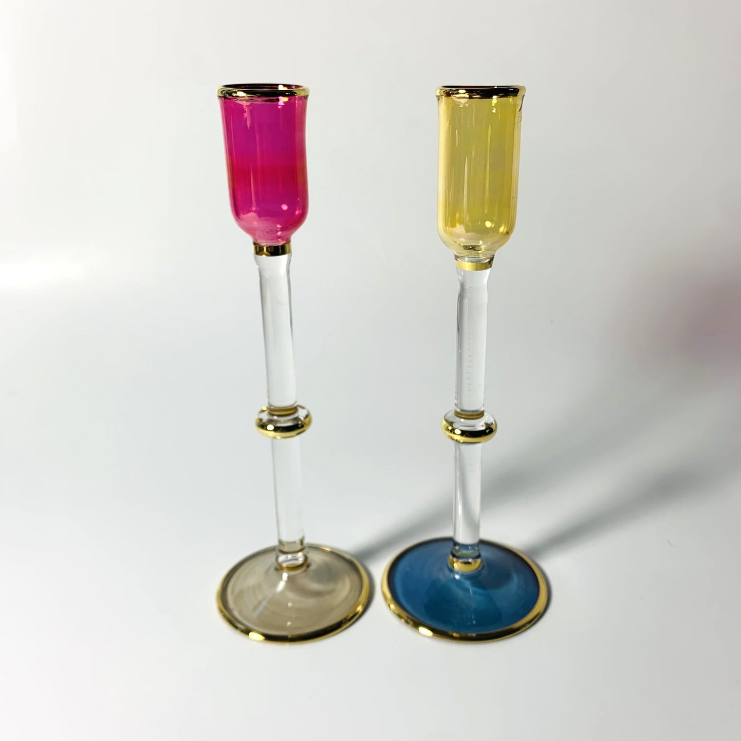 Long Stem Blown Glass Candle Holder - Tulip Yellow