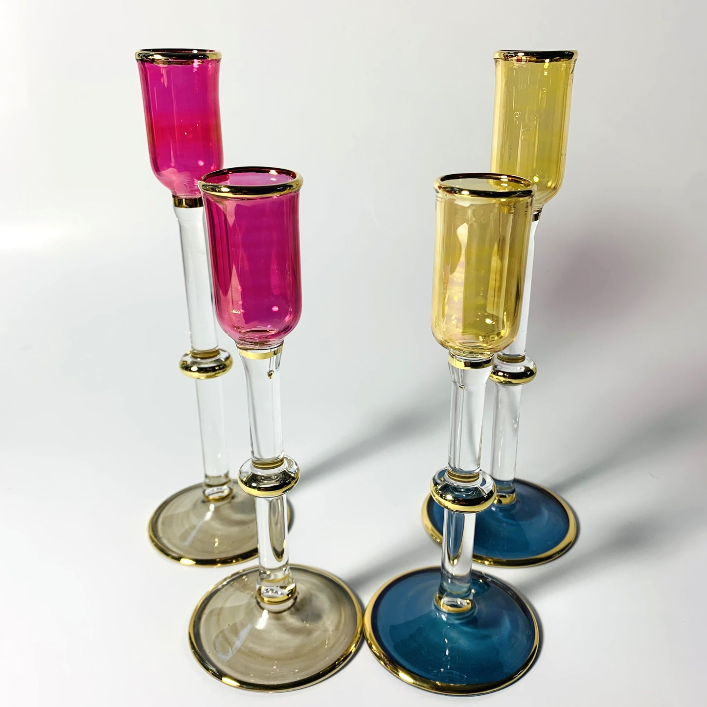 Long Stem Blown Glass Candle Holder - Tulip Yellow