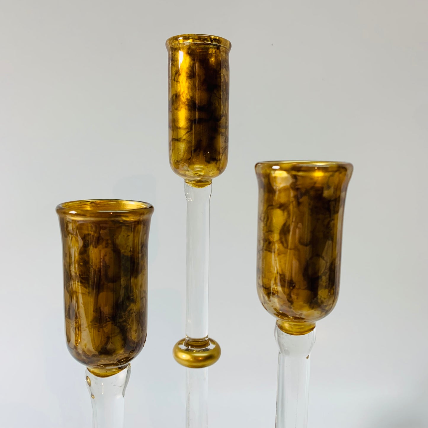 Long Stem Blown Glass Candle Holder - Tulip Gold & Brown