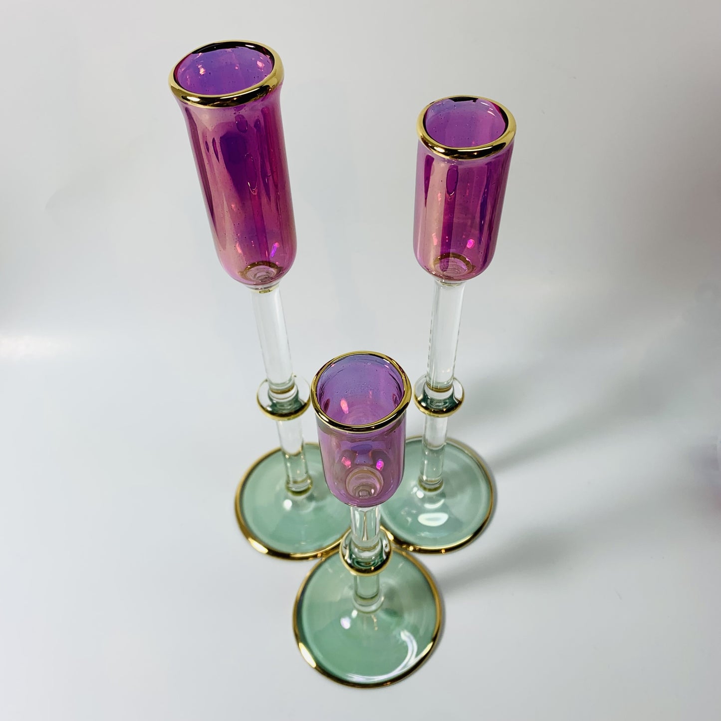 Long Stem Blown Glass Candle Holder - Tulip Purple