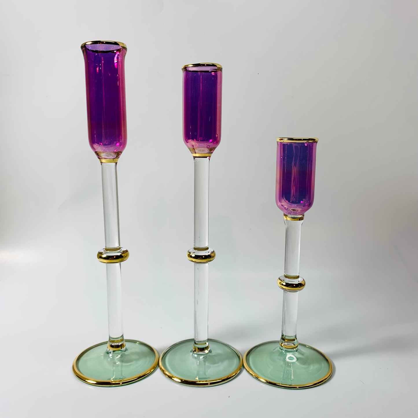 Long Stem Blown Glass Candle Holder - Tulip Purple