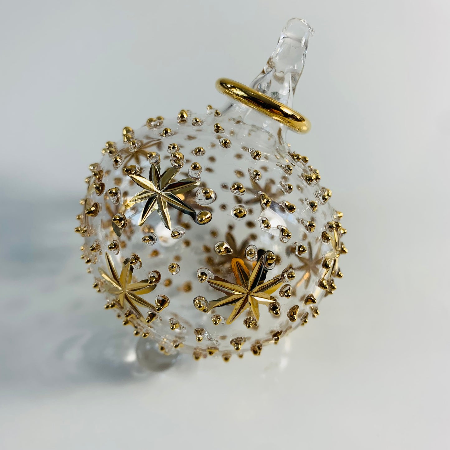 Blown Glass Ornament - Gold Stars & Dots