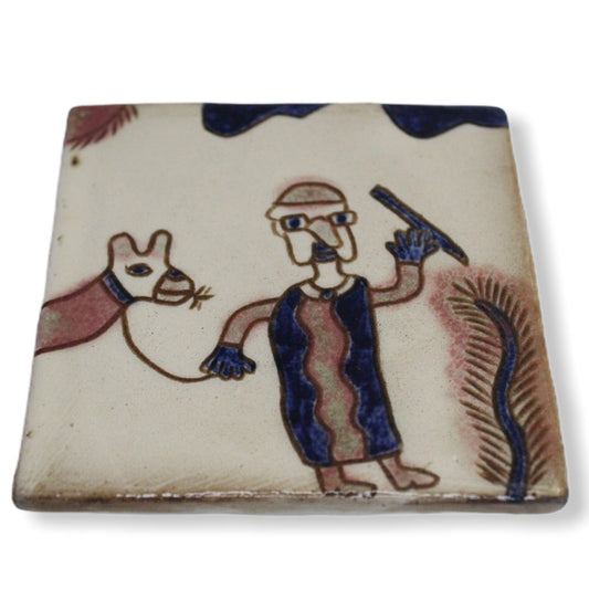Pottery Coaster - Man & Donkey