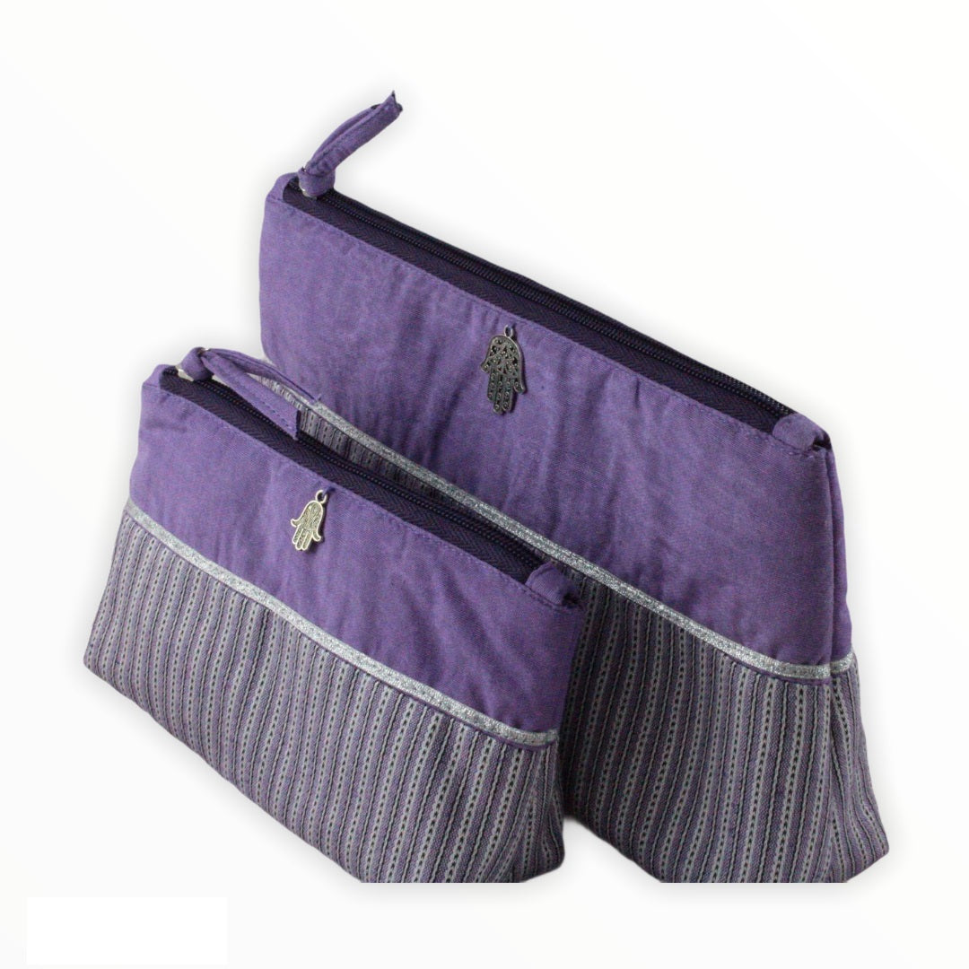 Raghd Handcrafted Purple Striped Fabric Cosmetic Bag, Ethically Handmade