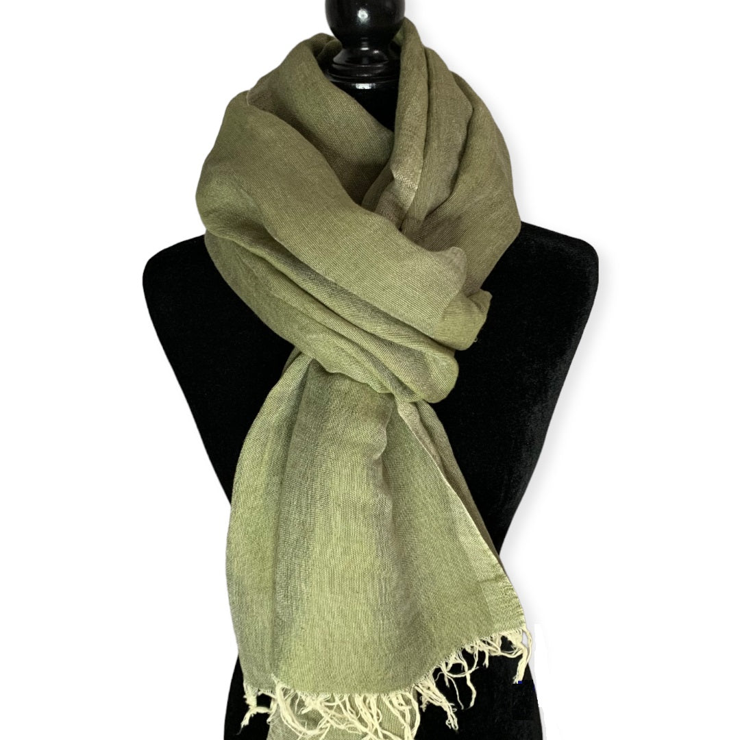 Linen Handwoven Scarf - Olive Green