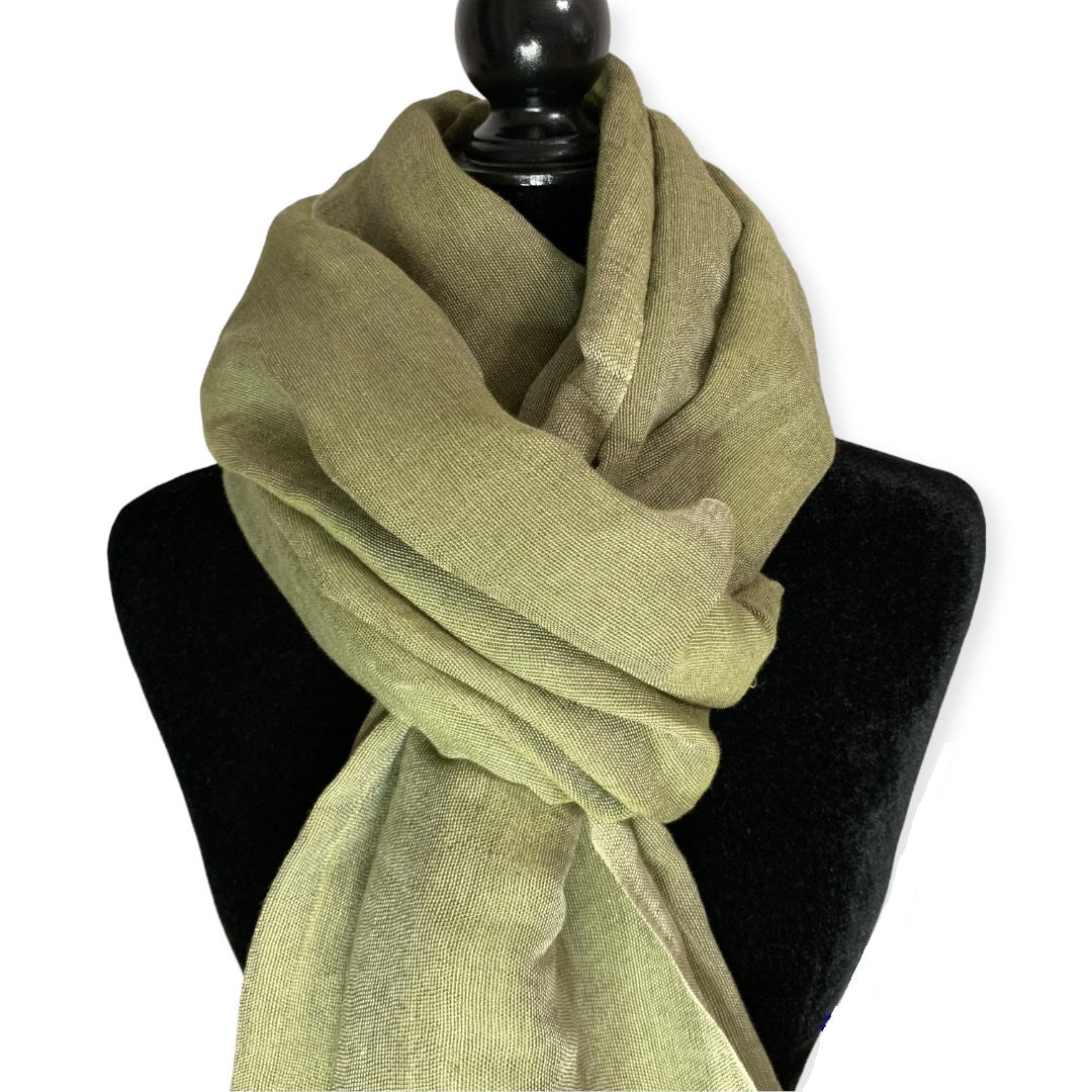 Linen Handwoven Scarf - Olive Green