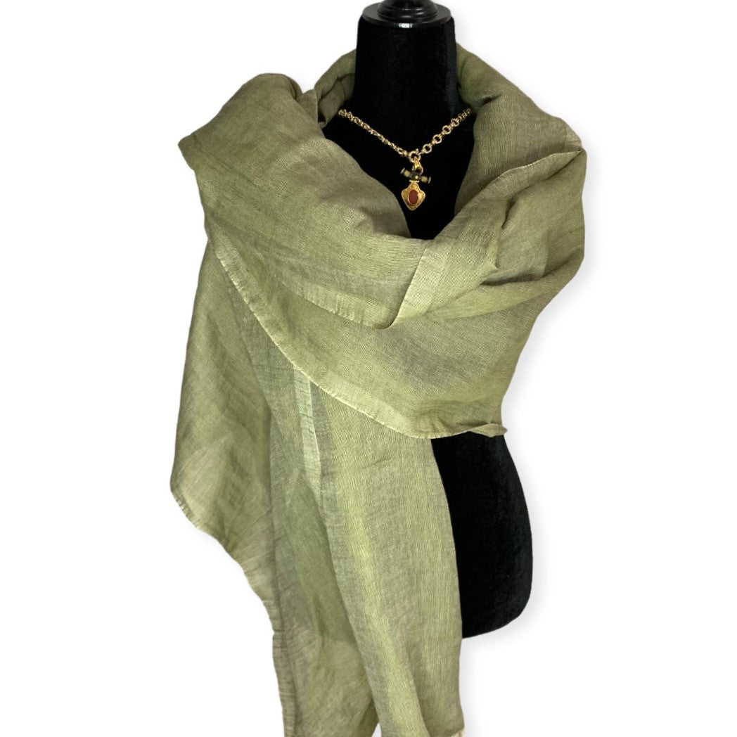 Linen Handwoven Scarf - Olive Green