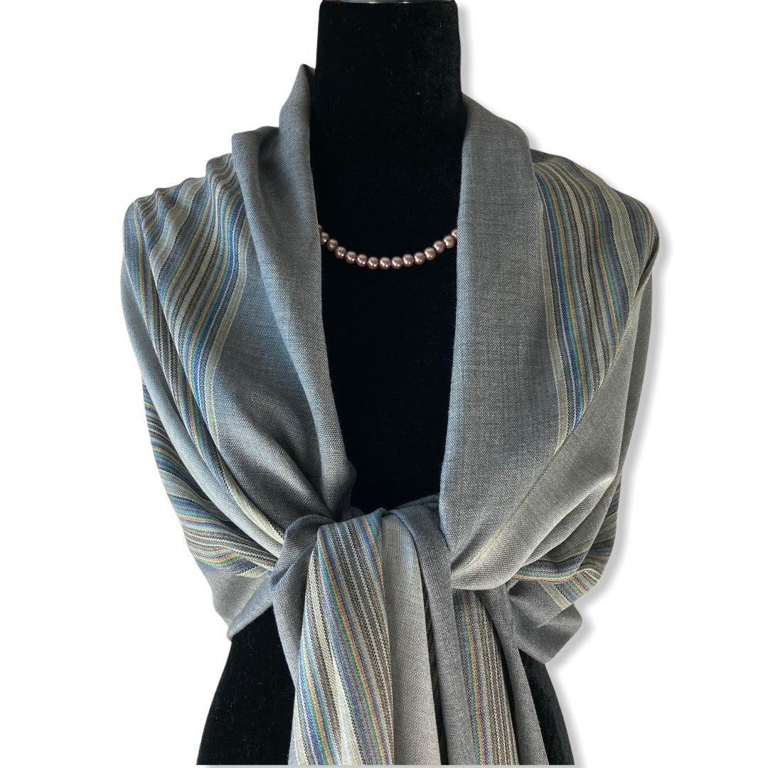 Striped Handwoven Scarf - Shades of Gray