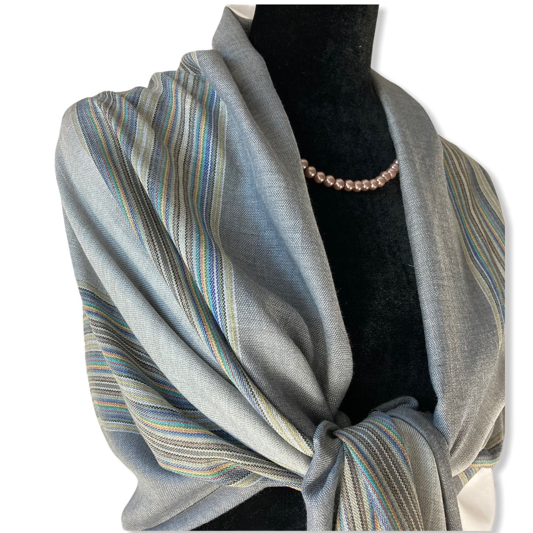 Striped Handwoven Scarf - Shades of Gray