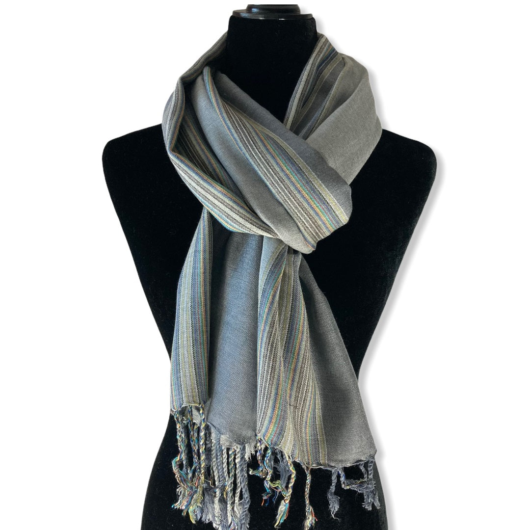 Striped Handwoven Scarf - Shades of Gray