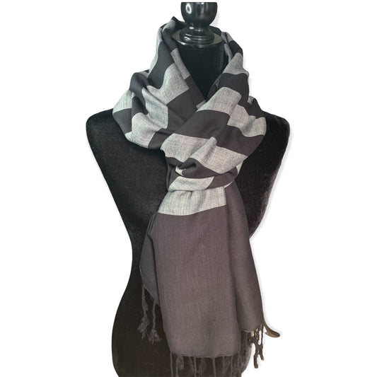 Horizontally Striped Handwoven Scarf - Black & Gray