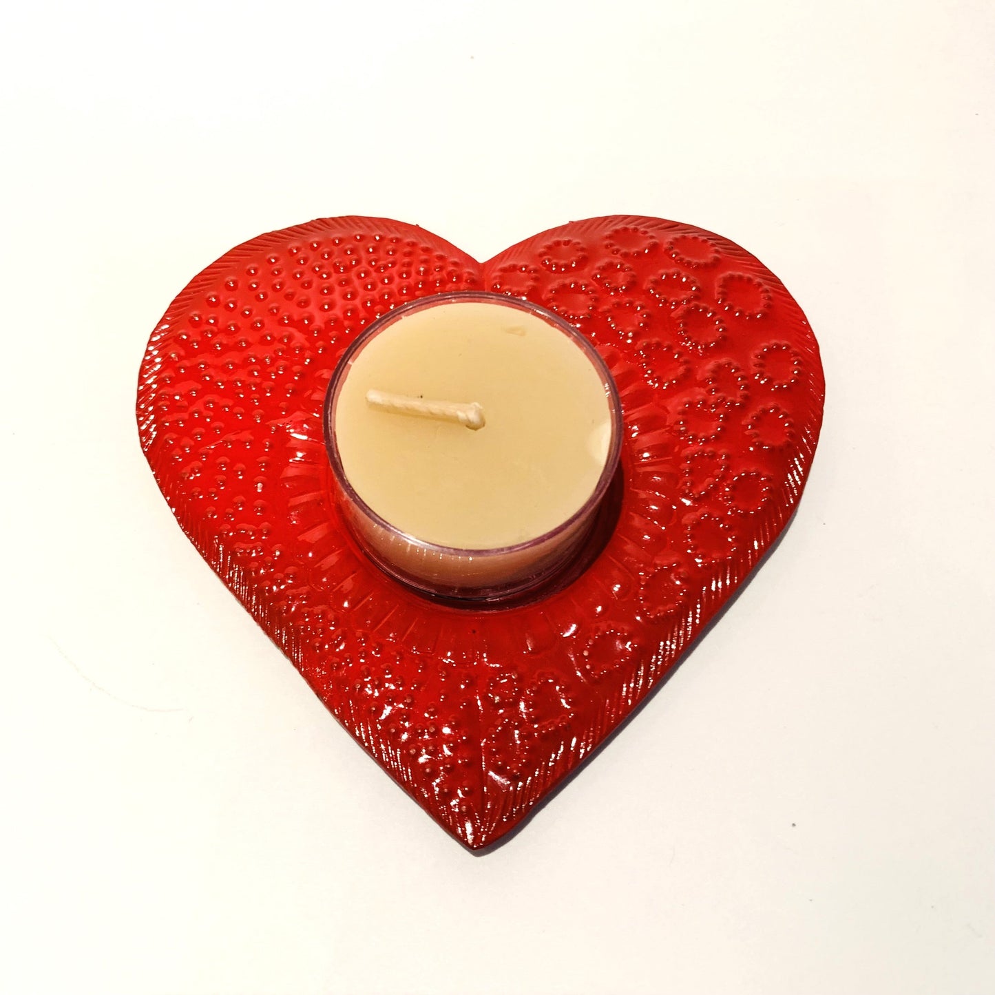 Metal Tealight Plate - Red Heart