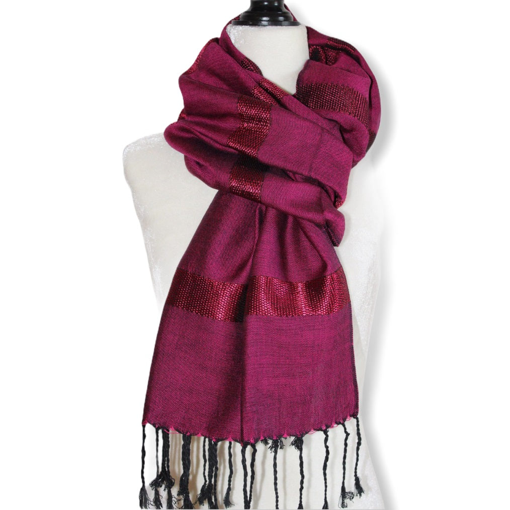 Dandarah Women's Occasion Scarves & Wraps - Artisan Made. Fair trade. Viscose fuchsia & black scarf